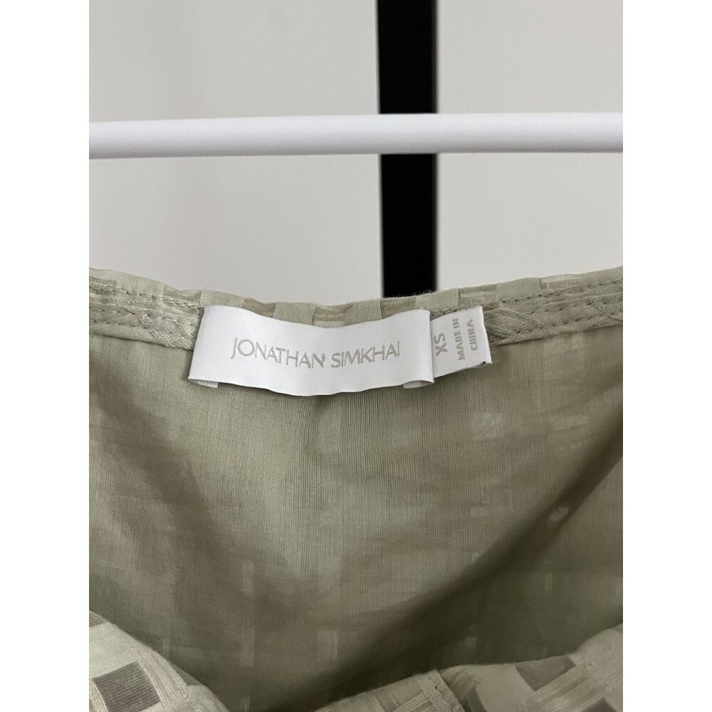 Jonathan Simkhai Paulina Windowpane Cotton Silk Top in Celadon Size XS - Picture 5 of 10